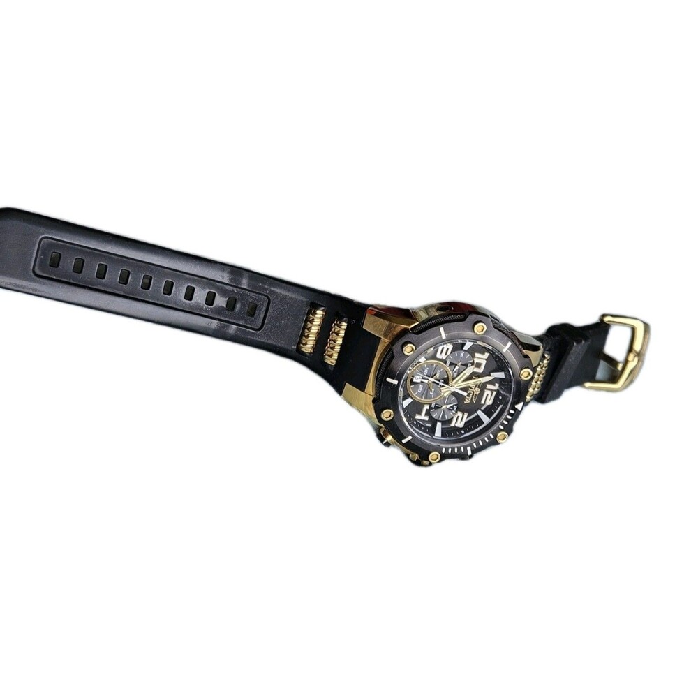 Invicta Men's Chronograph Quartz Wristwatch Black Gold Rubber Band 100m